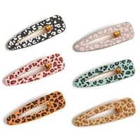 furling girl 1 pc leopard printed water drop shape leather hair clip fashion girl women barrette hollow out hairpin