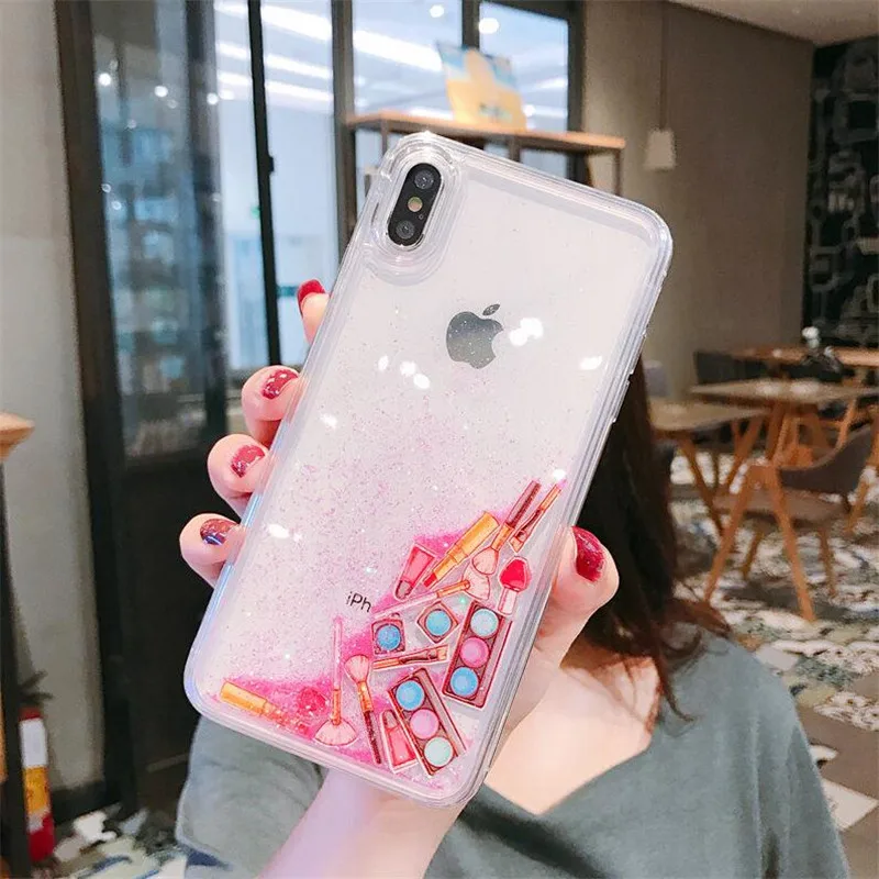 DISCASE - Case For iPhone 7 8 Plus X Xr Xs Max Dynamic Liquid Cases Cover 6 6s Hard PC Capinha Glitter Capa | Мобильные телефоны и