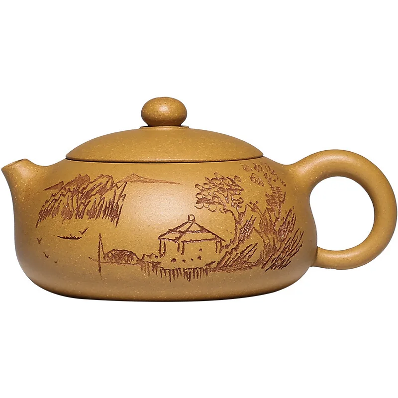 

Authentic Flat Xishi Yixing Teapot Handmade Kung Fu Kettle Send Gift Box Creative Teaware
