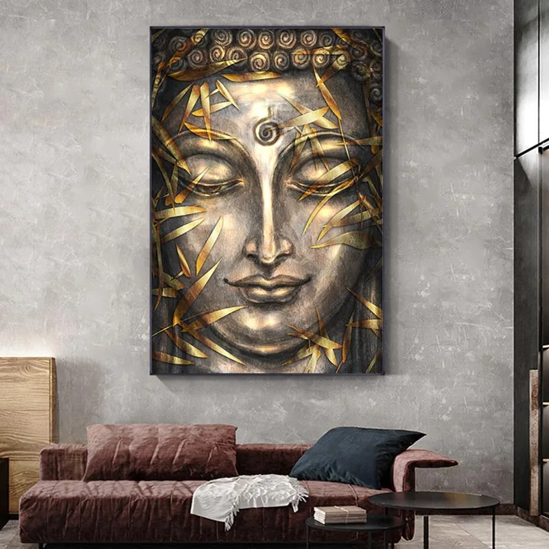 

Abstract Golden Buddha Statue Canvas Painting Posters and Prints Buddhism Wall Art Pictures for Living Room Home Decoration