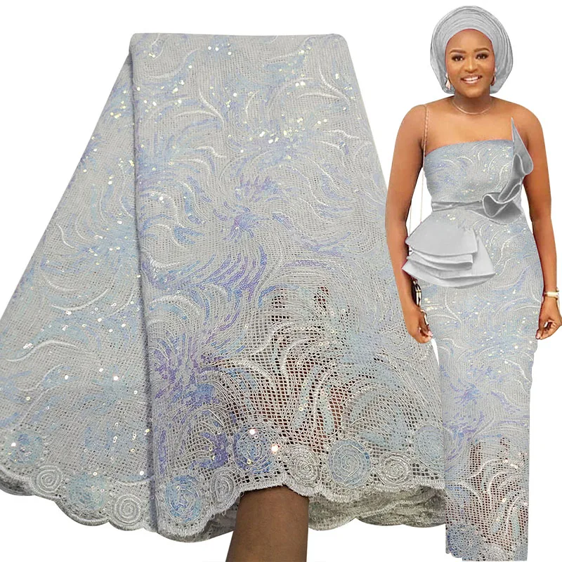 

Bestway Sequin African Lace 5 Yards Quality Raschel Net Cord Embroidery Nigerian Gown Tailoring Material French Lace Fabric
