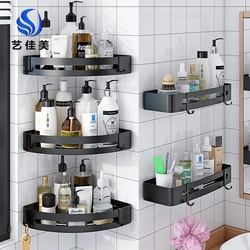 

Kichten Shelf single layer space aluminum triangle basket black wall-mounted household storage spice rack kitchen organizer #456