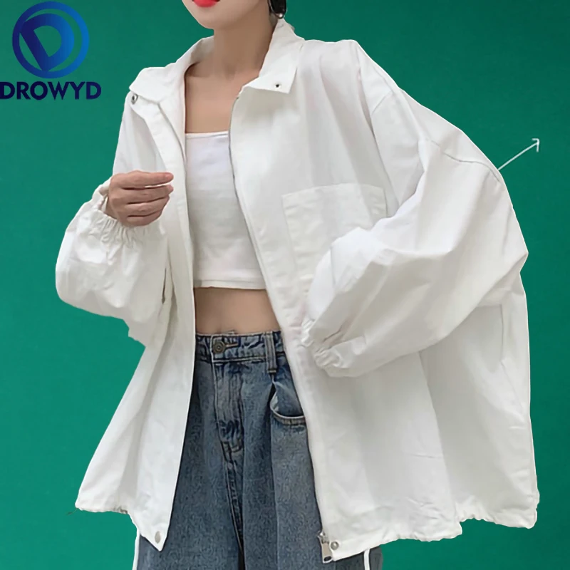 

Summer White Thin Baseball Jacket Women Casual Pockets Hip Hop Transparent Bomber Tops Breathable Sunscreen Cardigan Loose Coat
