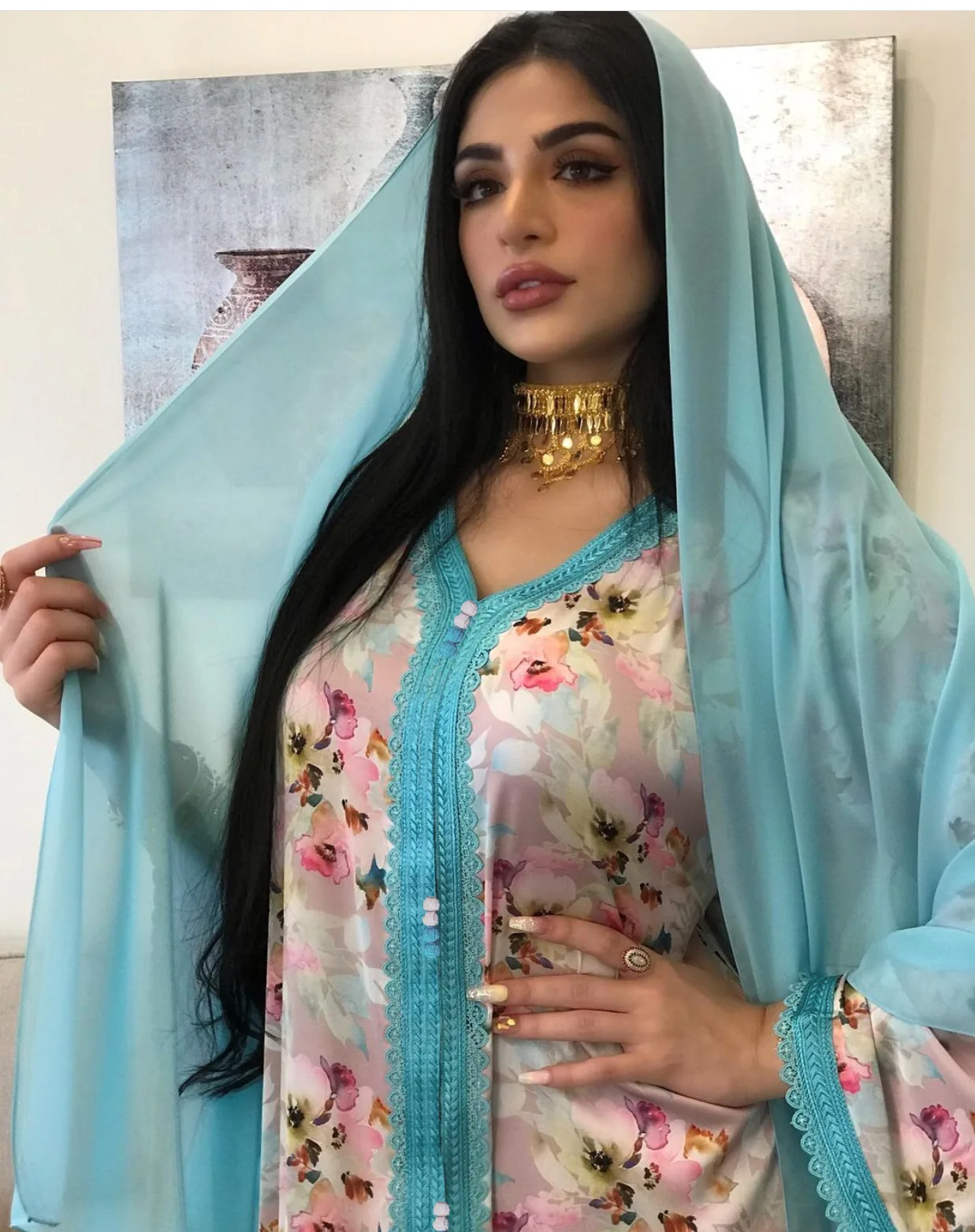

Donsignet Muslim Dress Muslim Fashion Lace Print Robe Dubai Abaya Turkey Long Dress Middle East Eid Arab Islam Ramadan Robes