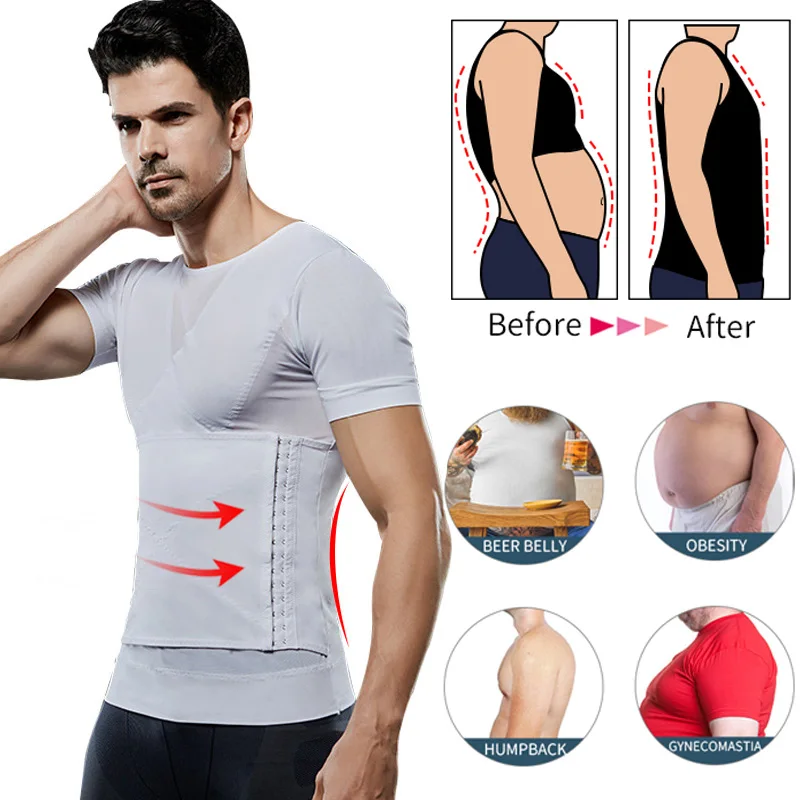 Футболка IYUNYI Мужская для похудения топ пояс талии коррекция осанки живота