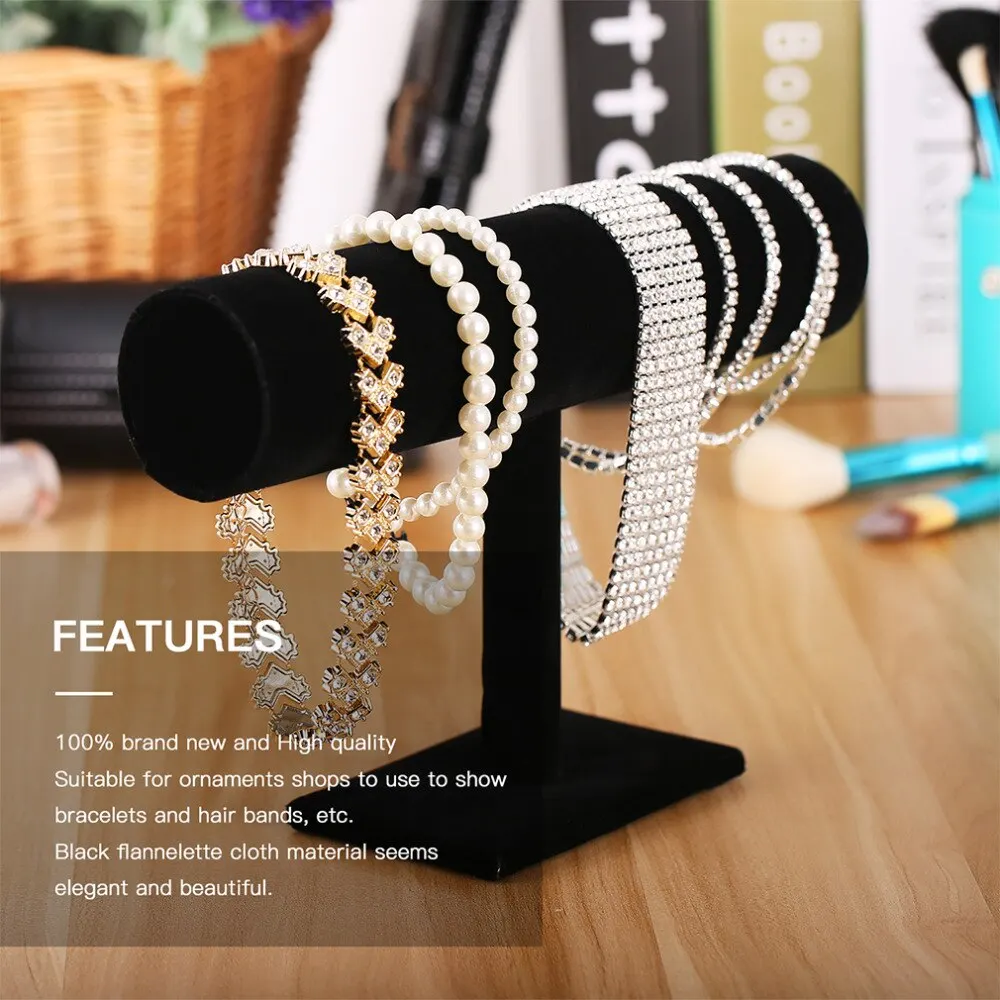 

New Sale Elegant Velvet Watch T-bar Rack Holder Display Jewelry Black Bracelet Chain Bangle Stand Holder Necklace Bracelet Show