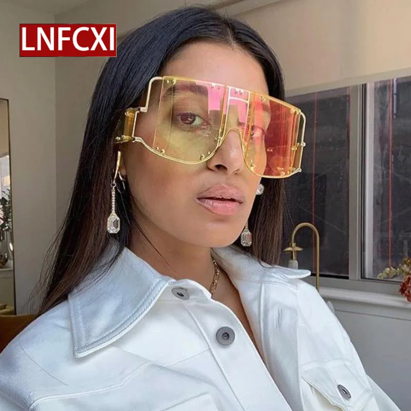 LNFCXI негабаритных солнцезащитных очков для женщин Роскошные винтажные мужские