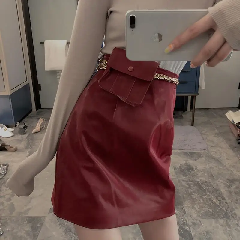 Модные однотонные юбки-карандаш из искусственной кожи на молнии с кольцом 2018