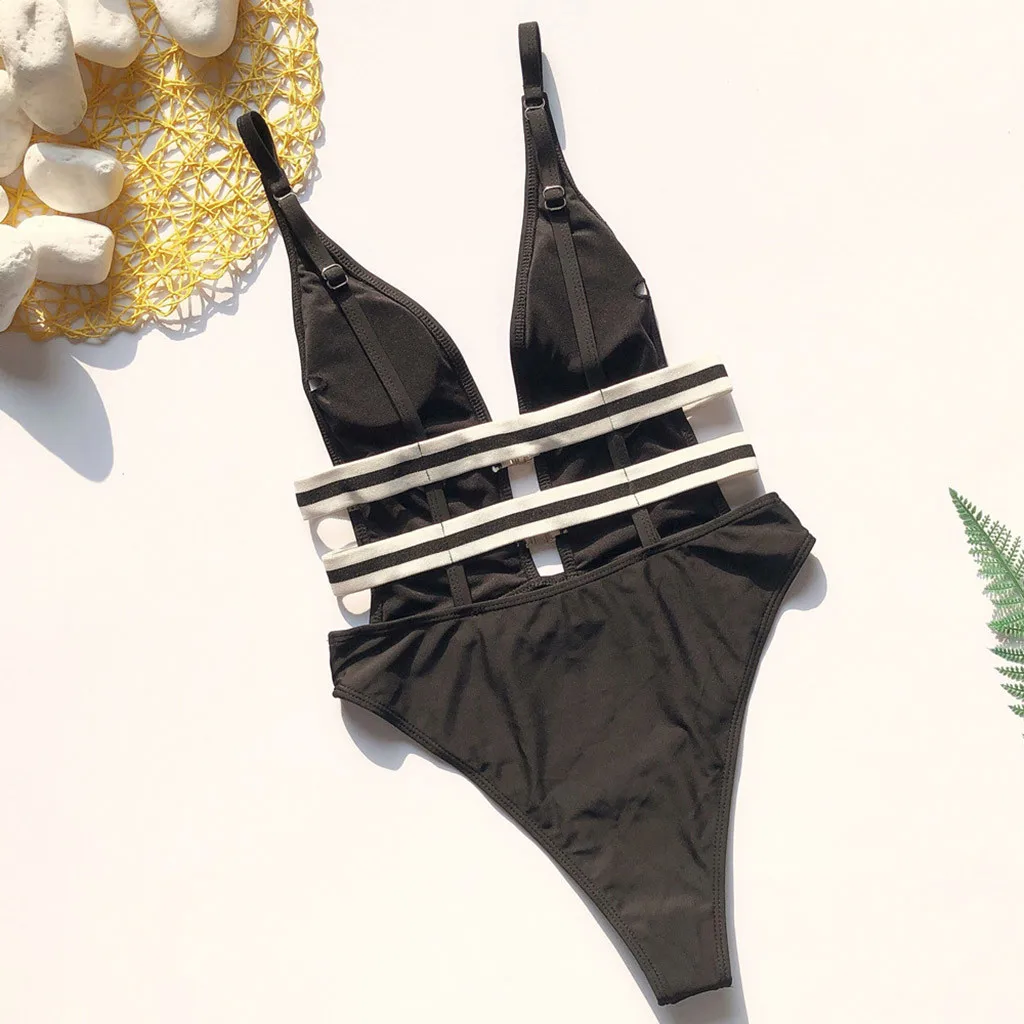 Женский слитный купальник черный из плавленого материала пляжная одежда с