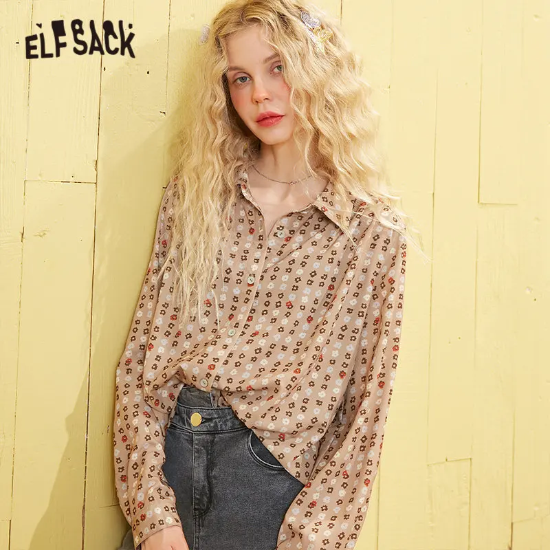 Женские повседневные шифоновые рубашки ELFSACK винтажные топы на каждый день в