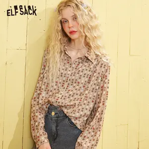 Женские повседневные шифоновые рубашки ELFSACK, винтажные топы на каждый день в Корейском стиле с карамельным цветочным принтом, весна 2020