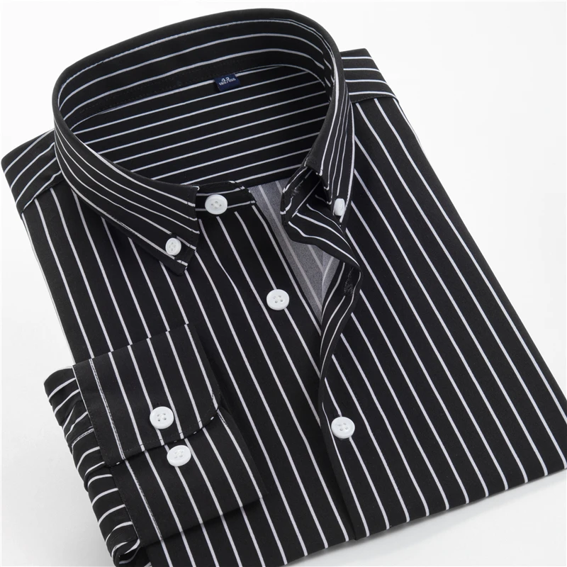 

VAJANED 2022 autumn brand new elastic loose striped long-sleeved shirt classic style business gentleman men's plus size shirt