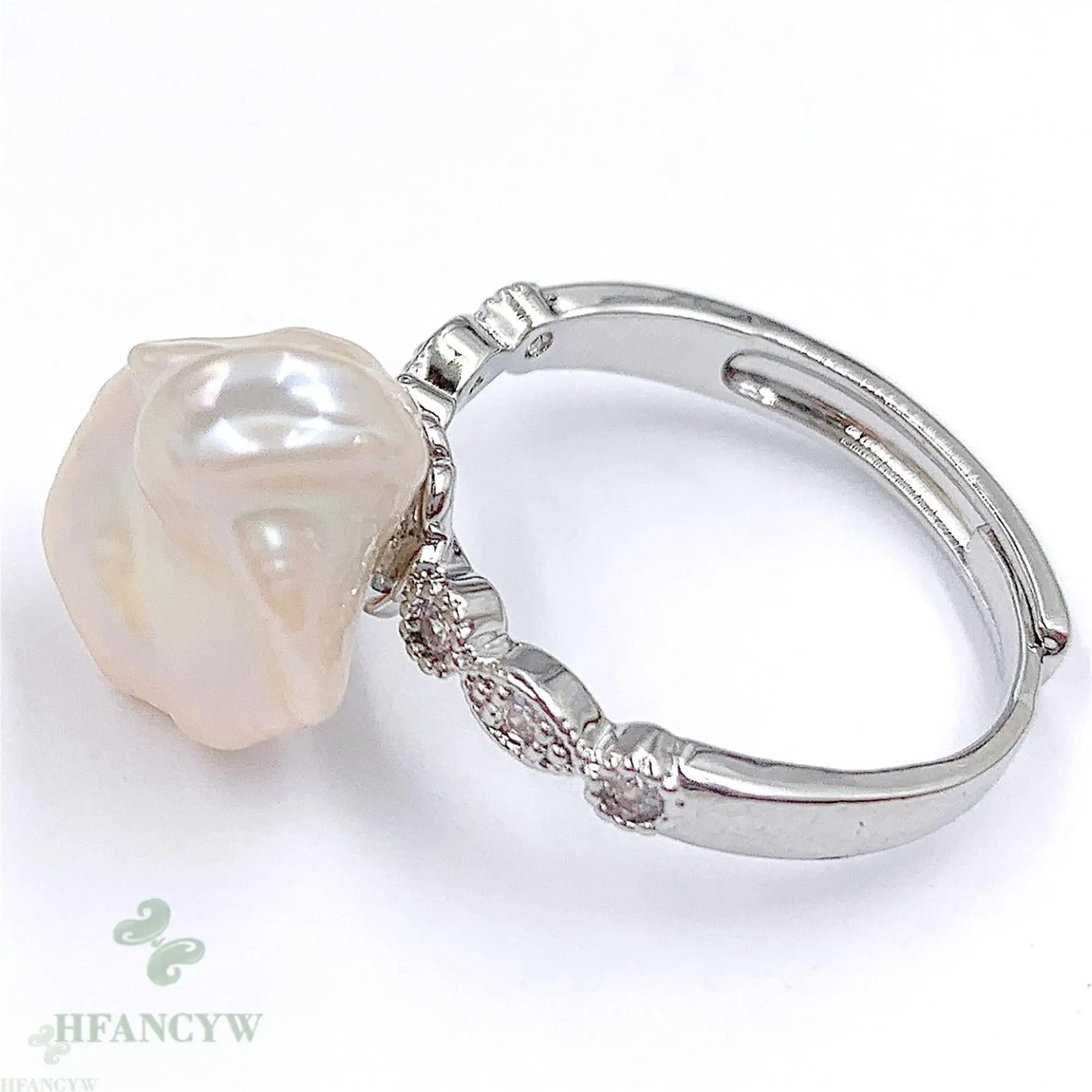 Белое барокко жемчужное открытое регулируемое серебряное кольцо ювелирные