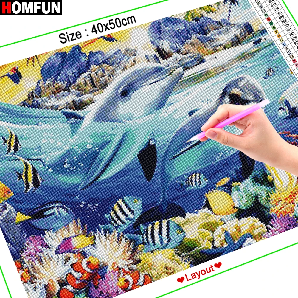 Картина Стразы HOMFUN алмазная 3D вышивка крестиком Дельфин море животное декор для