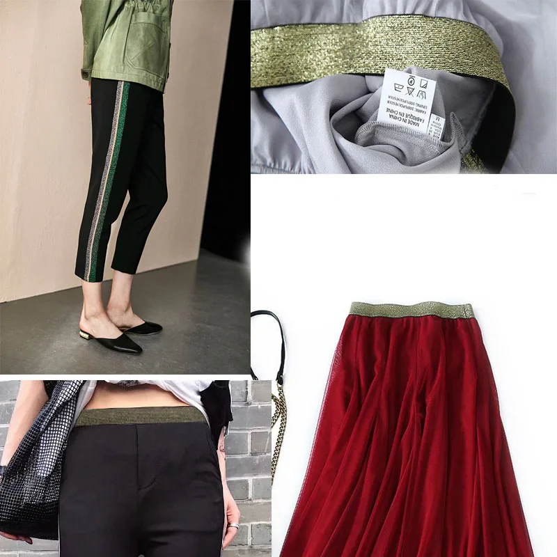 

Meetee 5/10meters 20-50mm Gold Silver Silk Elastic Band Polyester Rubber Webbing DIY Waistband Skirt Belt Sewing Accessories