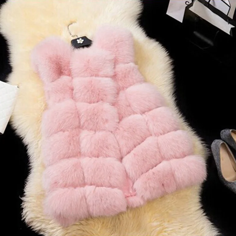 

Winter Women Faux Fur Coats Warm Slim Sleeveless Faux Fox Fur Vest Casual Jacket Female Elegant Black White Casaco