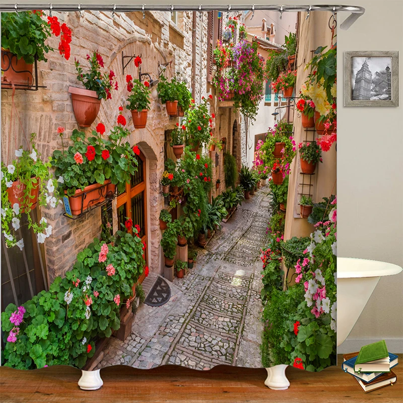 X 200 городской пейзаж уличный вид цветочный принт занавеска для ванной из