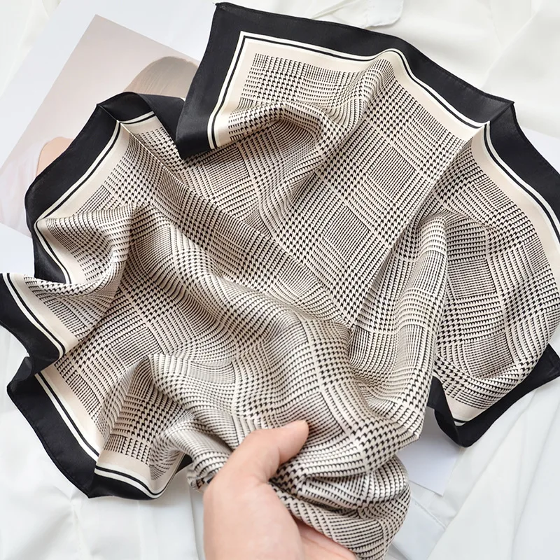 53 см квадратный шарф из натурального шелка платок Satin Plain в полоску и клетку