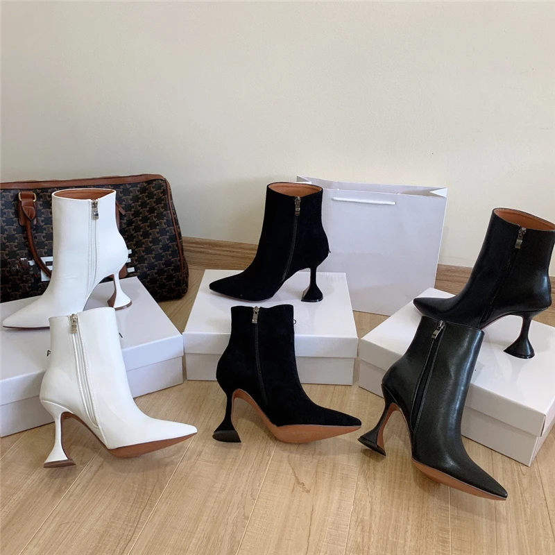 

2021 autumn and winter new pointed toe ladies high-heeled ankle boots