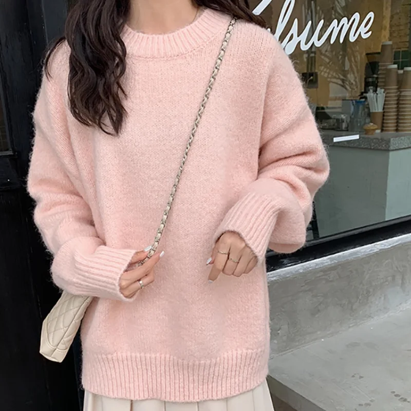 

Loribindwood розовый японский свитер для женщин осень/зима 2021 Новый Свободный пуловер свитер Свободная верхняя одежда универсальный топ Simplee