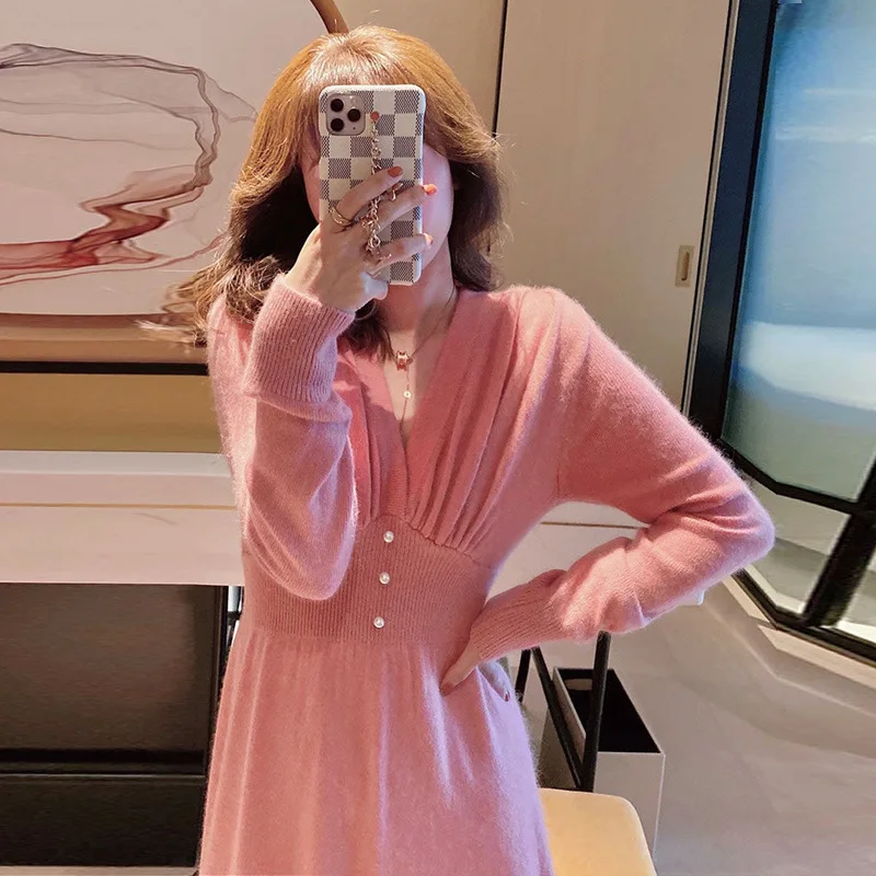 

2021 autumn/winter new trend in fashion long hair dress women pullover bottom loose sweater dress to wear casual and comfortable