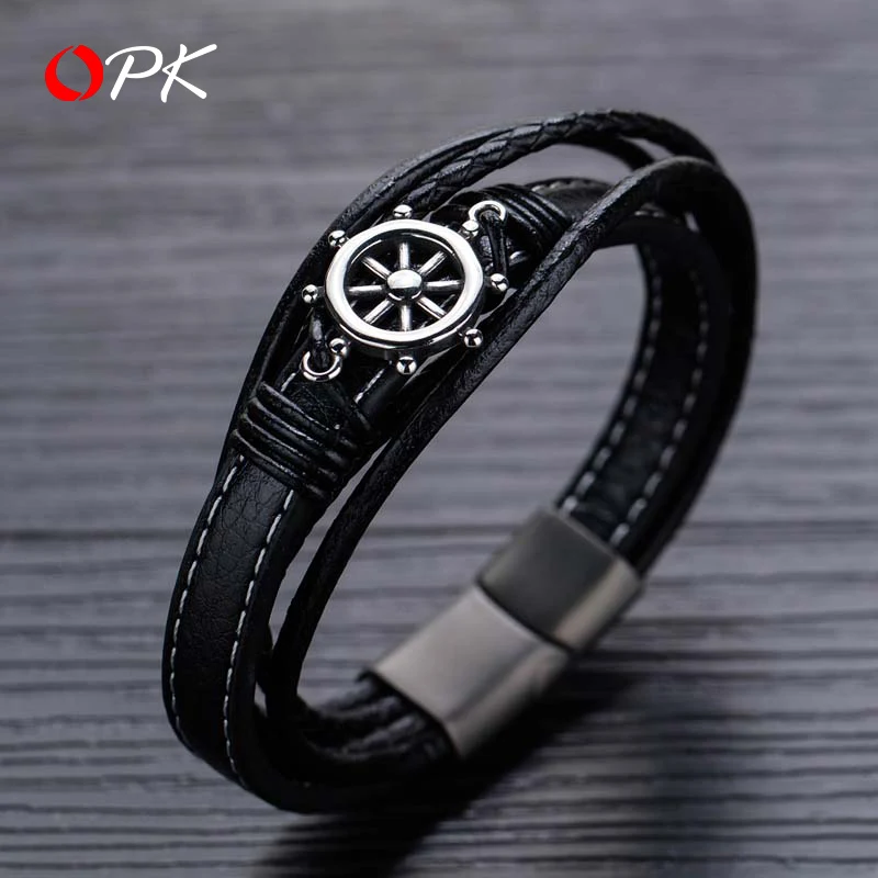 Многослойный кожаный браслет для мужчин модные аксессуары в стиле ретро с