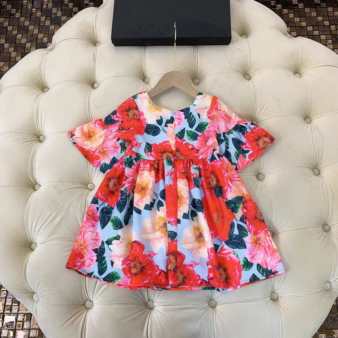 

High-end children's clothing girls floral dress short-sleeved 2021 new summer beach skirt children's western style