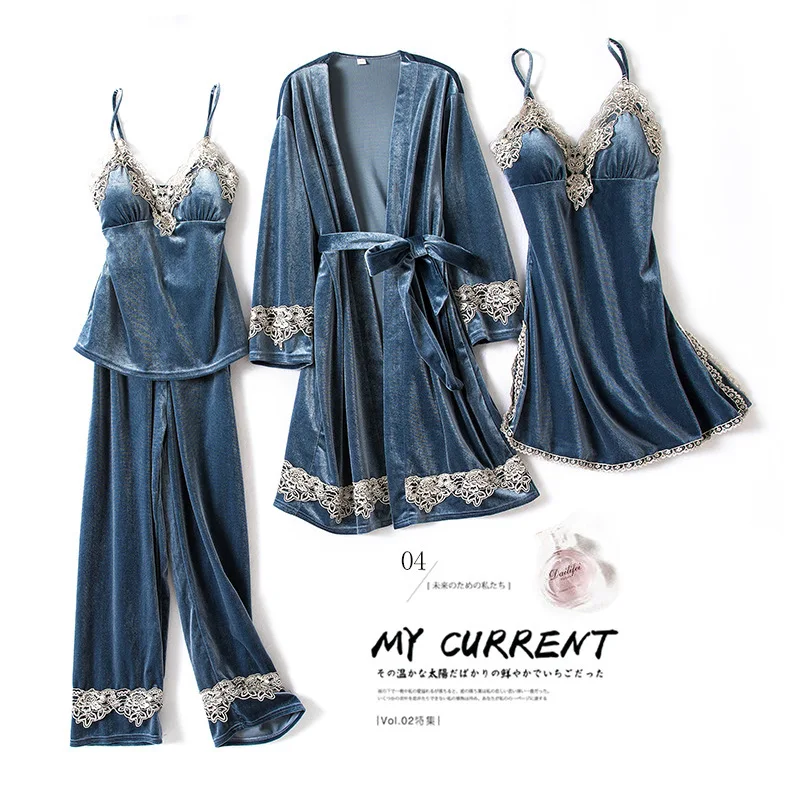 

21 style V-Neck Sleep Set Homewear Robe Gown Winter Velvet Sexy Women Kimono Pajamas Suit Sleepwear Soft Velour Female Nightwear
