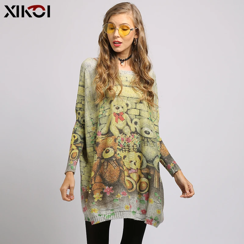 XIKOI негабаритный свитер женский пуловер длинное платье рукав &quotлетучая мышь&quot с