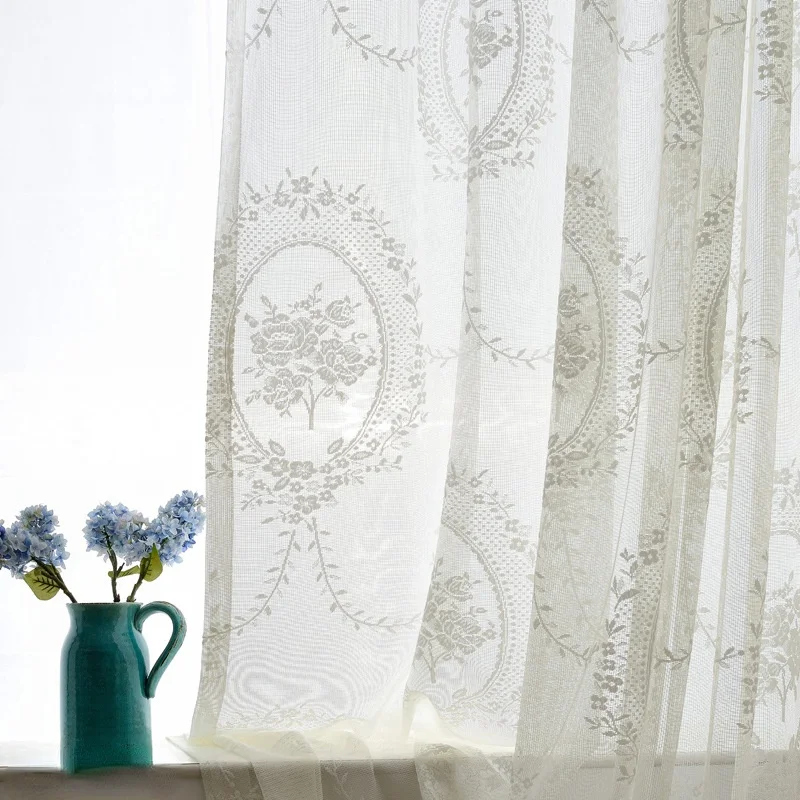 

European Warp Knitting White Tulle Window Tulle Curtain Encryption Embroidery Bedroom Living Diningroom Bay Window Balcony Study