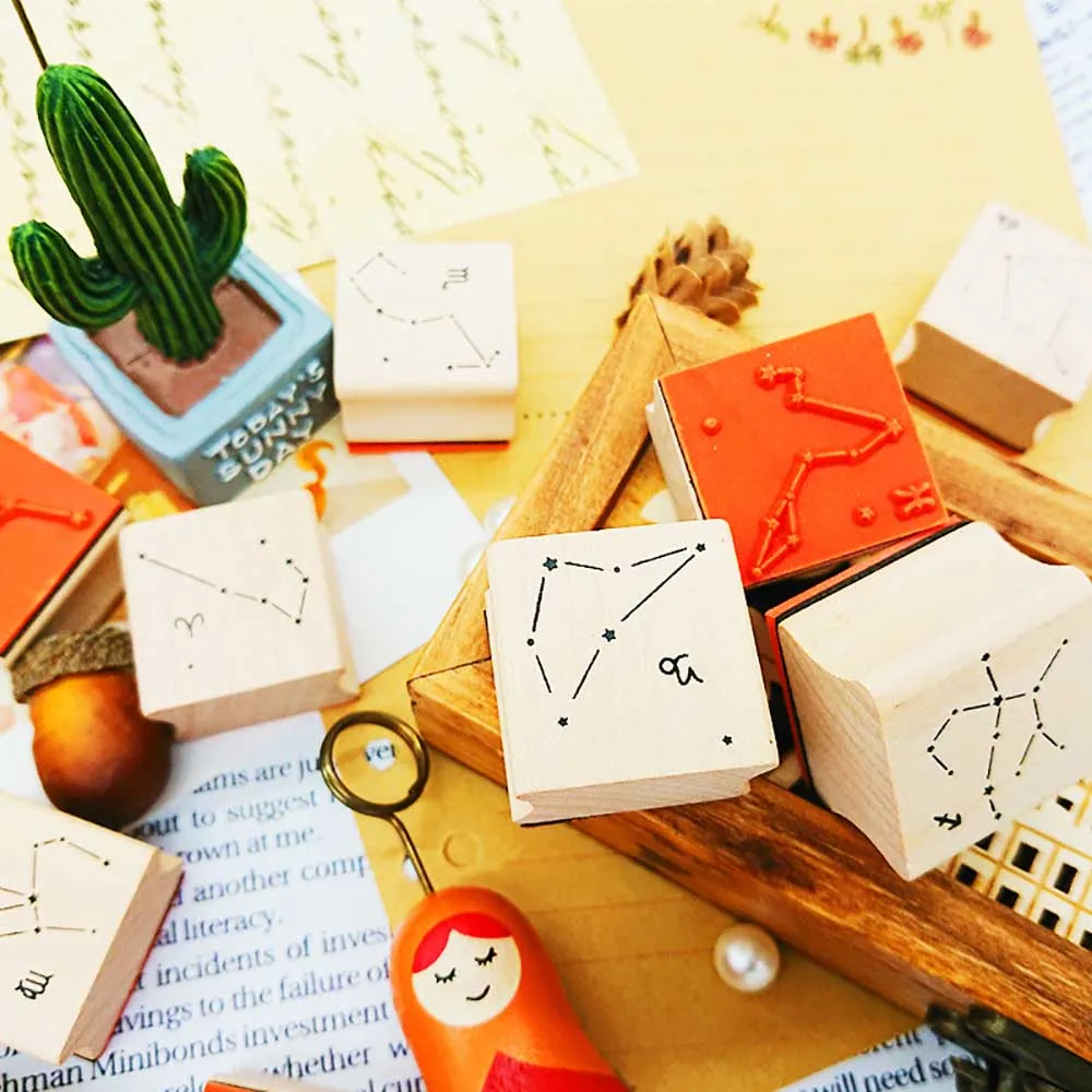 Винтажные деревянные штампы 12 созвездий DIY открытки в альбом предметы для