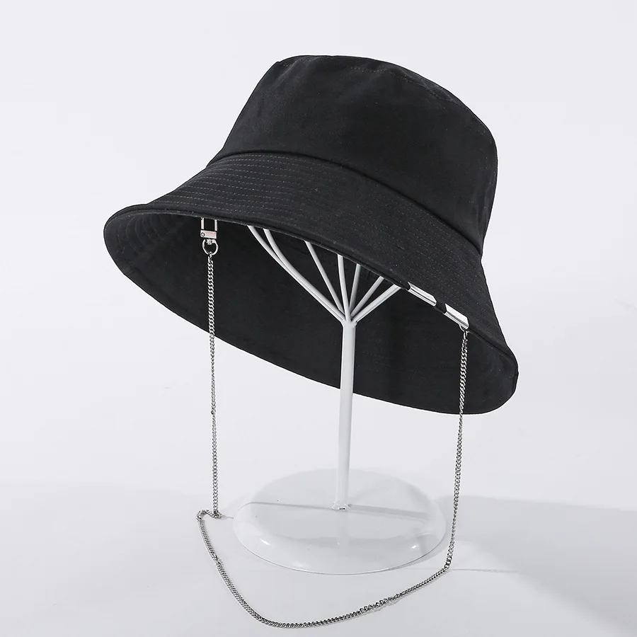 Fashion Chain Bucket Hat Women Summer Hats Girl Cotton Flat Top Feminine UV Visor Caps Beach Sun Block Wholesale | Аксессуары для