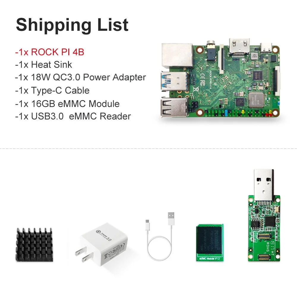 ROCK PI 4B V1.4 с аксессуарами iRockchip RK3399 Cortex SBC/компьютер одной платой совместимый