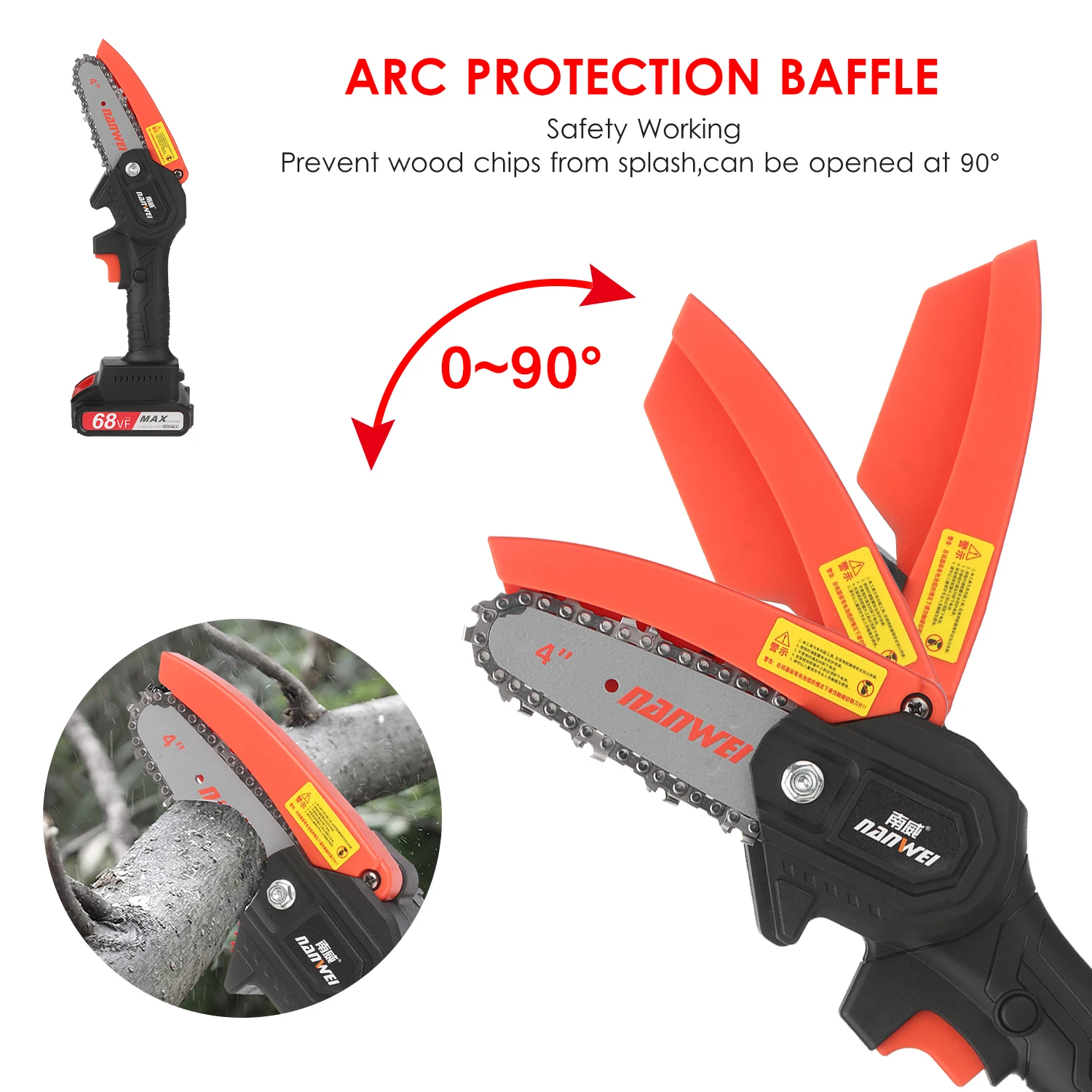 

21V Mini Cordless Chainsaw 4-Inch Electric Brushless Pruning Saw 2.0A Rechargeable Lithium Battery Powered Branch Pruner Pruning