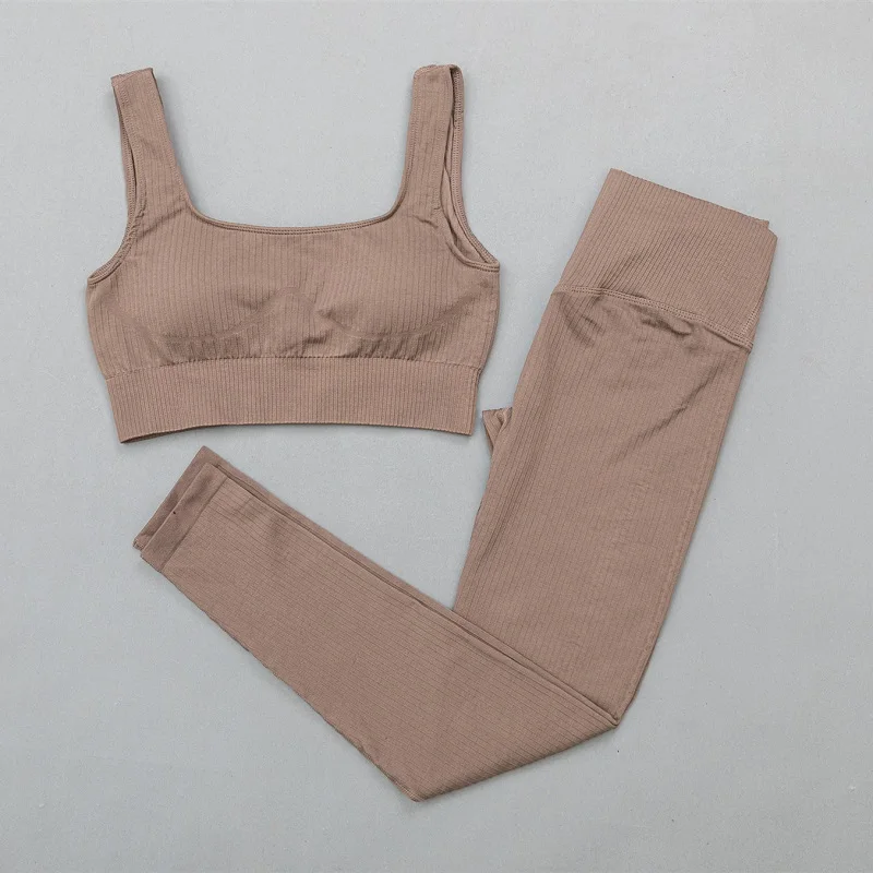 

2021 Sports Suits Women's Tracksuit Seamless Yoga Sets Fitness Gym Pants High Waist Leggings Shockproof Gathered Elasticity Bra