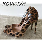 Новые пикантные вечерние свадебные туфли женские туфли-лодочки с леопардовым принтом на высоком каблуке 12 см с острым носком QP033 ROVICIYA
