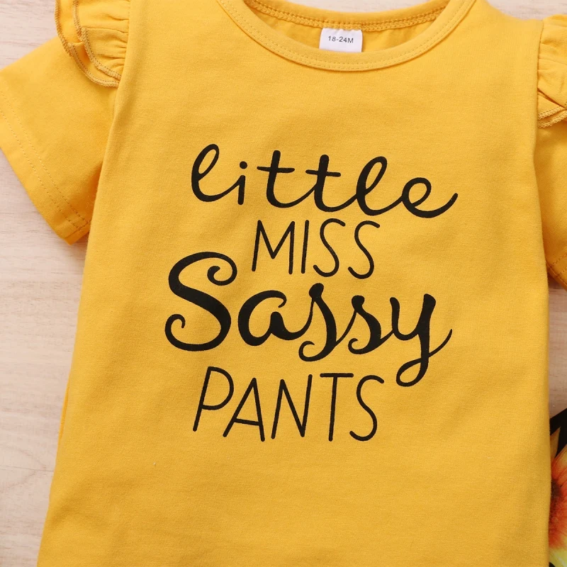 

18M-6T Summer Children Baby Girl Short Sleeve Letters Print T-shirt Tops+Sunflower Pants Trouser Outfits Clothes