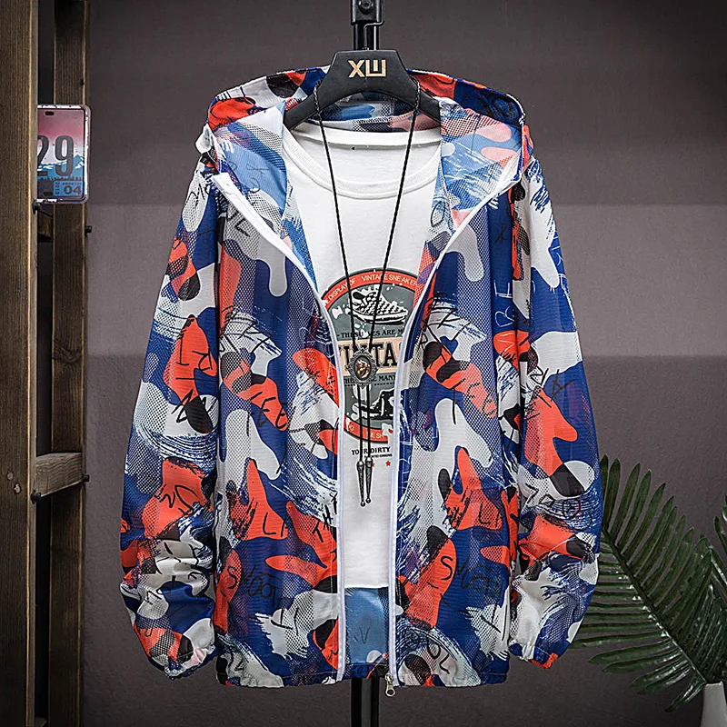 

Summer Jacket Men Windbreaker Hooded Thin Jacket 2020 Casual Print Camouflage LightWeight Jackets for Men Bomber Coats clothes