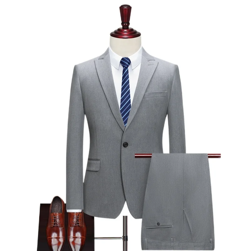 

Business Formal Men Suits Solid One-Button Blazer Pants Marriage Tuxedo Male 2 Piece Suit Men Terno Wedding Suit Slim Fit 2021