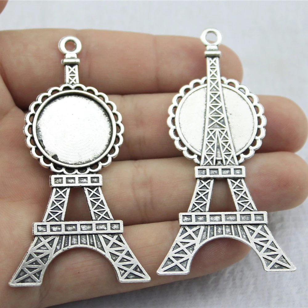 

WYSIWYG 4pcs 20mm Inner Size 69x36mm Outer Size Vintage Antique Silver Color Tower Cameo Cabochon Base Setting