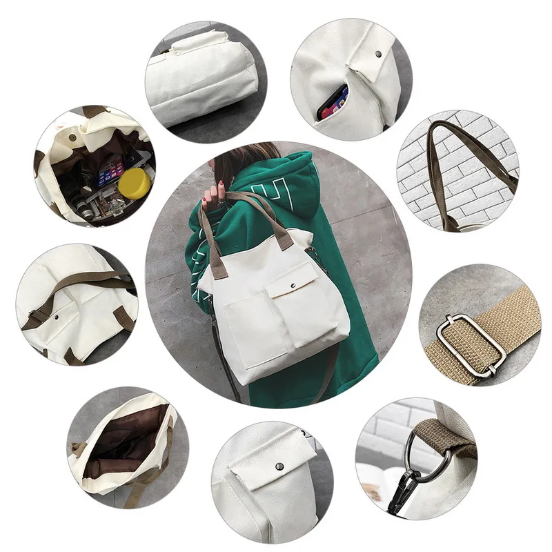 

Women Bag Retro Handbags Soft Canvas Bag Large Capacity Women Shopping Bag Casual Hasp Ladies One Shoulder Tote Bags