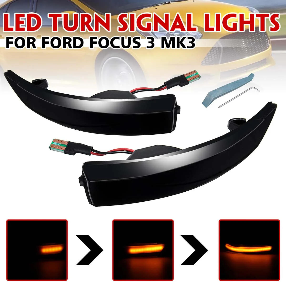 

A Pair LED Dynamic Turn Signal Light Side Mirror Indicator Sequential Blinker Lamp For Ford Focus MK3/MK3.5 2011-2018