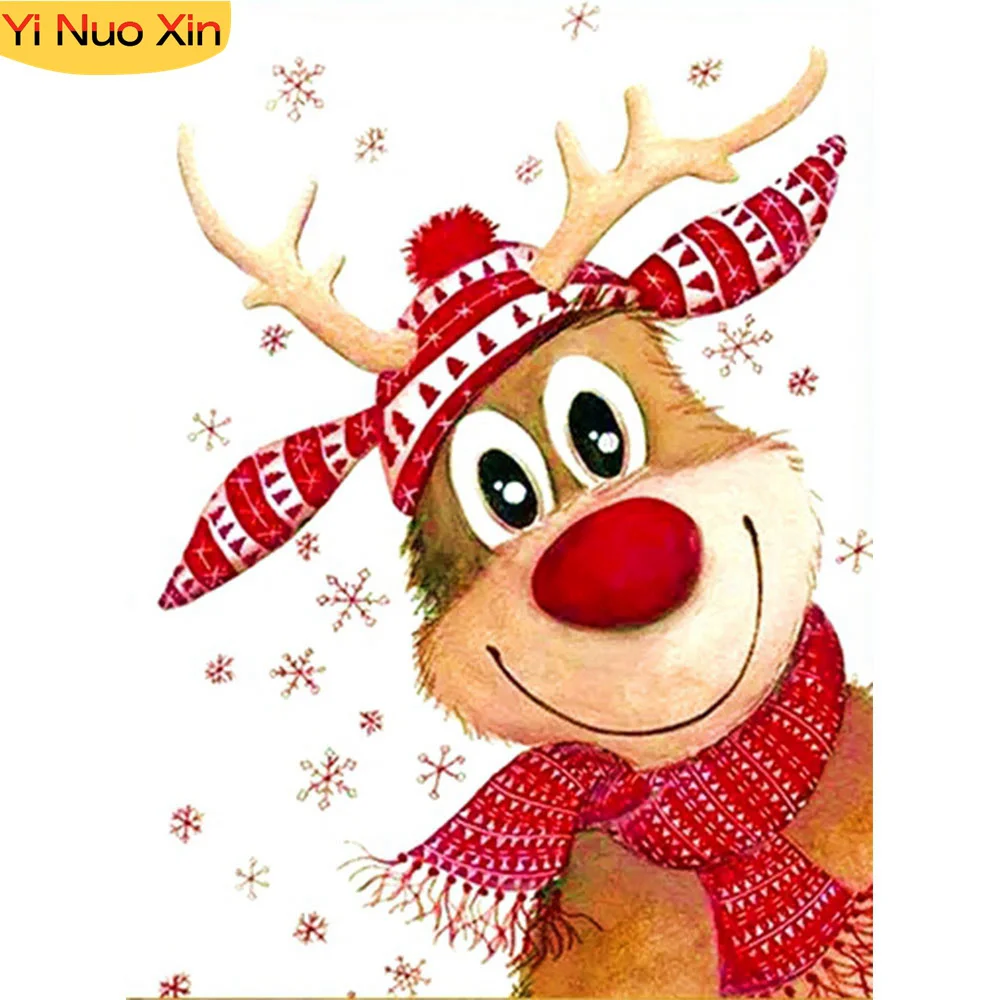 

Complete Kit Gifts Full Mosaic Cartoon Christmas Animal Fawn 5D DIY Crystal Home Decor Rhinestone Diamond Painting Cross Stitch