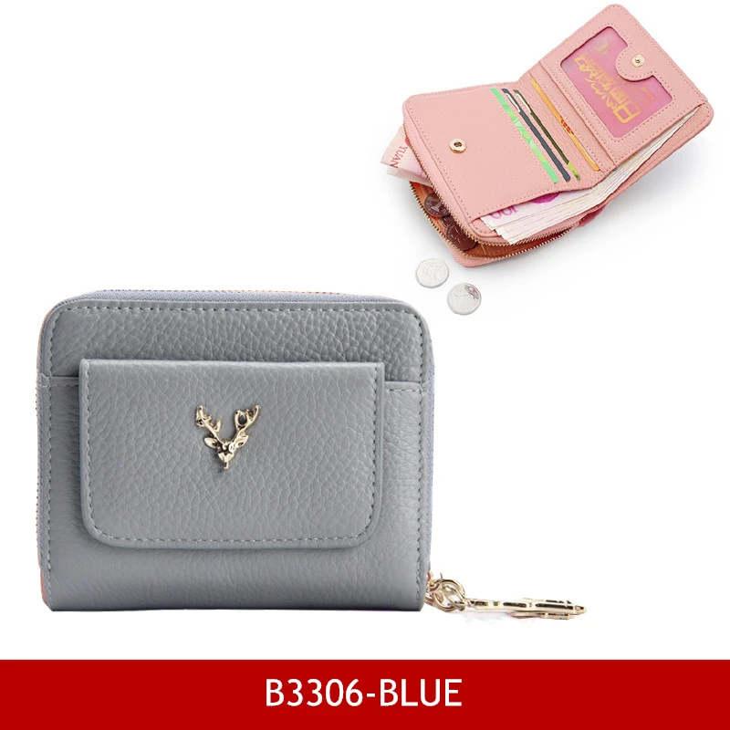 B3306-blue Женский кошелек BISON из джинсовой кожи на молнии, кошелек с карманом для монет, Женский Короткий держатель для карт carteira feminina B3276 - Цвет: B3306-blue