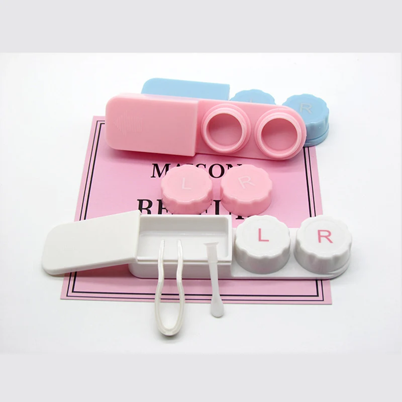 

2021 New Cute Contact Lens Case with Lens Tweezers Women Colored Contact Lenses Box Eyes Travel Contact Lens Container Holder