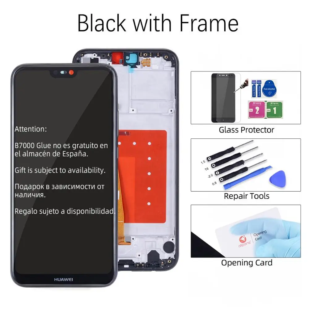 Дисплей для HUAWEI P20 Lite lx1 lx1 Nova 3e LCD в сборе с тачскрином на рамке 5.84'' черный порошок синий золото - Цвет: Black with Frame