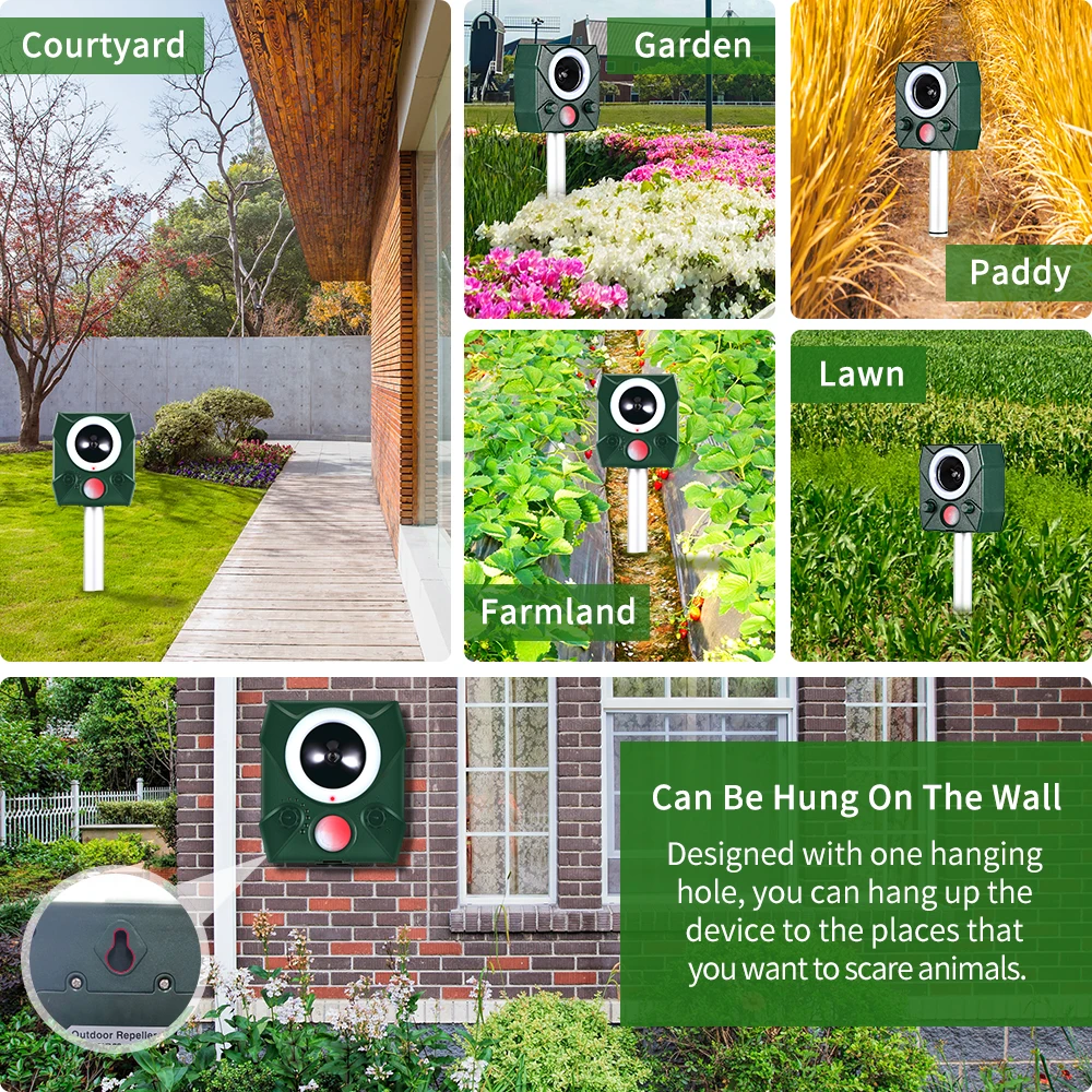 2020 новый водонепроницаемый ультразвуковой отпугиватель животных на солнечной
