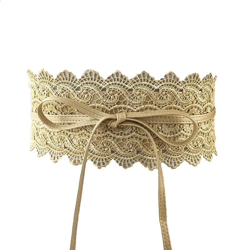 Style2 Gold Новинка, элегантное широкое кружевное платье, широкие пояса для женщин, черный, белый, эластичный корсет, пояс с двойной шнуровкой для девушек - Цвет: Style2 Gold