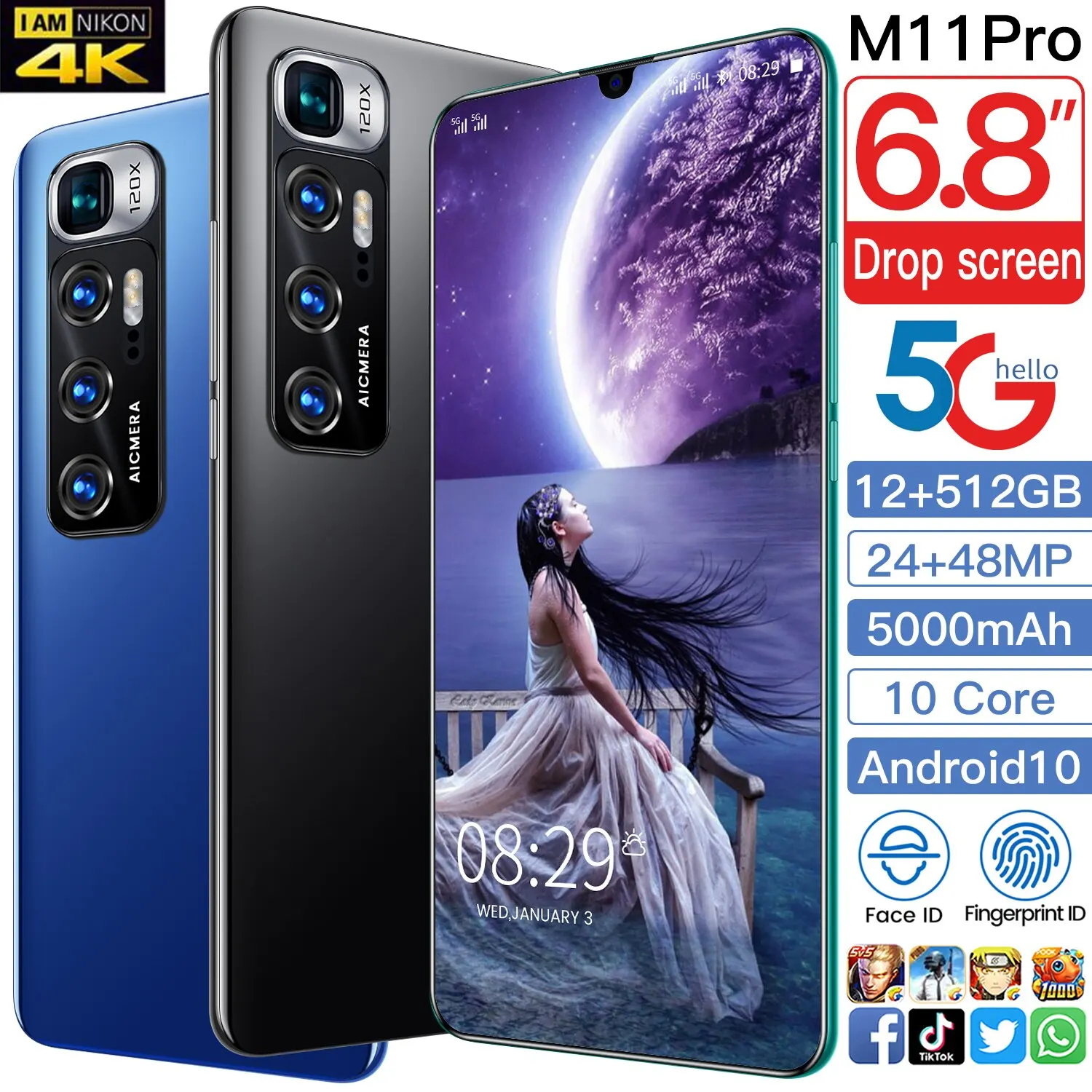 Tel&eacute;fono M&oacute;vil M11 Pro versi&oacute;n Global, Smartphone de 6,8 pulgadas, 12 + 512GB, 24 + 48MP, 5000mAh, doble tarjeta y doble modo de reposo-4