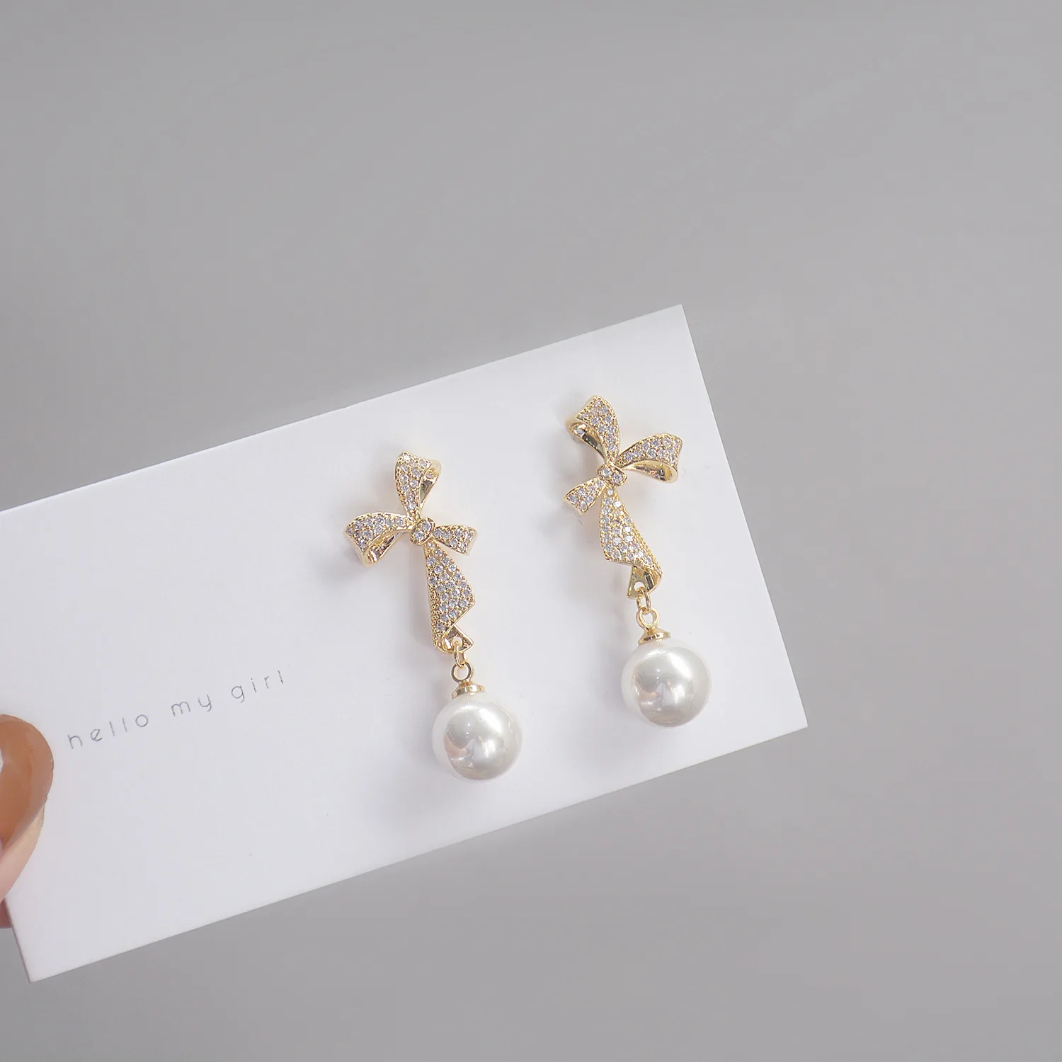 

French Design Sense 3D Bowknot Pearl Pendant Earrings For Women Long Temperament Inlaid Zircon Jewelry CZ Christmas Gift
